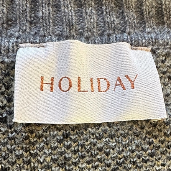 HOLIDAY camo v neck sweater cropped small gray tan cream - Picture 4 of 5